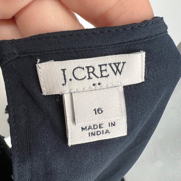 J.Crew Swiss Dot Ruffle Trim Long Sleeve Blouse Navy Blue Size 16 - Picture 9 of 11